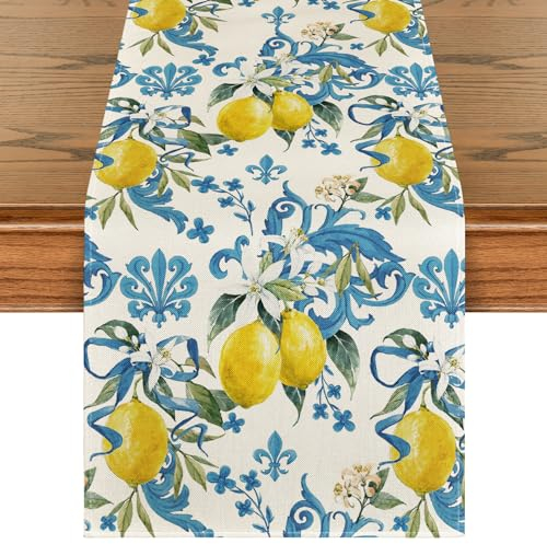 Artoid Mode Blau Zitrone Sommer Tischläufer, Saisonnal Frühling Küche Esstisch Dekoration Drinnen Urlaub Party Dekor 40x140 cm