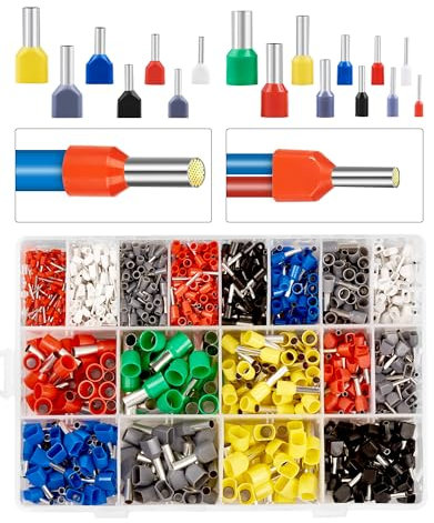 Juego de Terminales Eléctricos Gemelos Aderendhülsen 0,3-16 mm², 1200 Piezas de Punteras Eléctricas Aisladas para Cables Eléctricos, Bornas de Conexión y Terminales Individuales para Electricidad