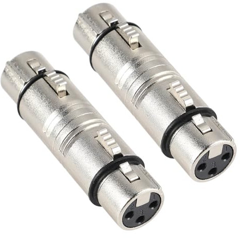XLR Female to Female Adapter 2Pcs XLR 3 Pin Female to 3 Pole Female Connector Microphone Line Audio Cable Adapter Gender Changer Coupler Mic Barrel Extension, Silver