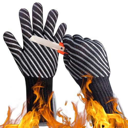 HandLove Gants de barbecue, 1472°F Gants de barbecue en aramide résistants à la chaleur, gants de four antidérapants en silicone, gants de cuisine longs pour barbecue, cuisine, pâtisserie, résistants