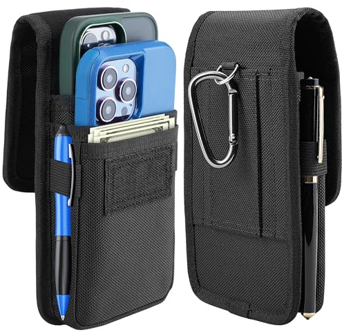 Gcepls Doppia Custodia per Cellulare da Uomo, Grande Borsa da Cintura in Nylon per 2 Smartphone, Fibbia per Cintura, per iPhone (16 15 14 13 12 11) Pro Max/Plus, Samsung Galaxy (S24 S23 S22 S21 S20