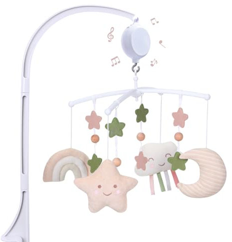 COTTONBEBE Mobile Baby,Baby Spieluhr mit 35 Musik,Einstellbare Lautstärke,Einfach anzubringen,Stoppt nach 30 Minuten automatisch,Perfekte Geschenk Für Jungen und Mädchen(Regenbogen)