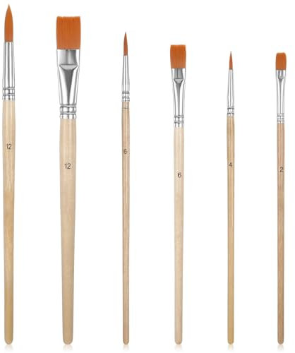 Bewudy 6Stück Pinsel mit Holzgriff, Kleine Künstlerpinsel, Kuchen Malerei Pinsel für DIY Kuchen Plätzchen Dekorieren Backpinsel Nylon Malpinsel für Ölmalerei Acrylmalerei Gouachemalerei Aquarellmalere