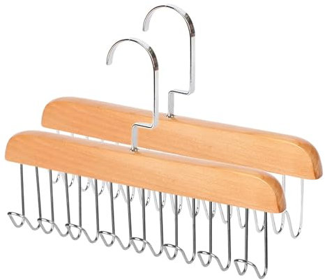 2PCS Sturdy Wooden Belt and Tie Hanger for Closet - 360° Rotating Organizer With 8 Metal Hooks, Space Saving Tank Top Bra Storage
