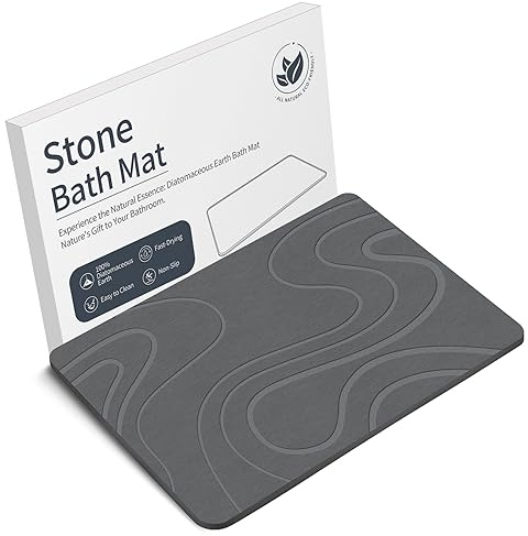 VEELOIM Stone Bath Mat, Diatomaceous Earth Bath Mat, Shower Mat Grey