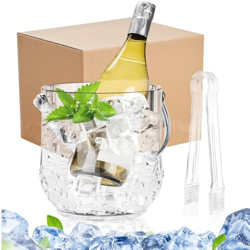 LEKEFETO Secchiello per ghiaccio in acrilico con manico: 1,1 l, secchio per ghiaccio con pinze, contenitore per cubetti di ghiaccio, refrigeratore per vino spumante, per feste, picnic, bar, casa