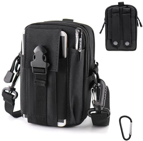 Borsello Tattico Borsa, Borsa da Cintura Tattica Smartphone, Borsello da Cintura Multifunzionale, Marsupio Militare EDC Molle,Per Viaggio Trekking Porta Smartphone Torcia Elettrica Chiave Denaro, Ner