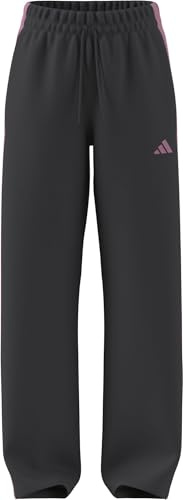 adidas Donna Essentials 3-Stripes Open Hem Fleece Pants, Grey Six/st Tropic Bloom, M