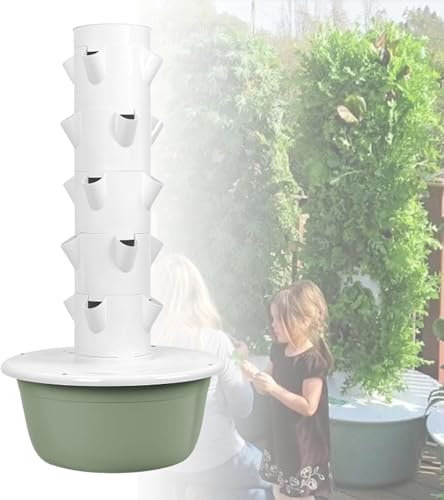 coltivazione per erbe aromatiche, frutta e verdura da interno, torre da giardino aeroponica con pompa di idratazione, adattatore, vasi a rete e timer.,5-layers