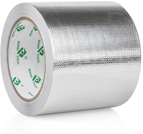 BOMEI PACK Ruban Adhésif Aluminium renforcé, Bande d'étanchéité Étanche Feuille, ruban d'aluminium de réparation, Ruban adhesif haute temperature pour la réparation, l'isolation (Argenté, 100mm*20m)