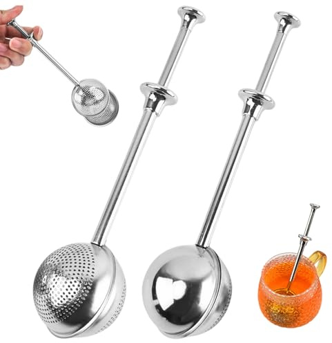 YRUHAN 2 Piezas Infusor de Te Bola, Colador de Té Esférico, Bola de Té de Mango Largo, Resistente y Duradero, Fácil de Limpiar, Mejora la Experiencia de Preparar Té, Apto para Té a Granel, Especias