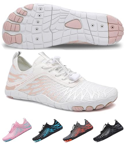 SIOSNETA Hike Barefoot Shoes for Women Men, Breathable Non-Slip Athletic Footwear, Wide Toe Water Shoes for Hiking, Non-Slip Neuropathy Shoes for Women Men, Grounded Comfort wear White
