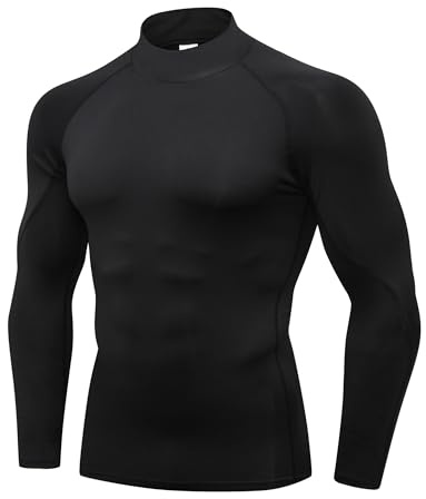 POIHIDE Men's Compression Shirts Long Sleeve Base Layer Sports Gym Wear Workout Tops Activewear Quick Dry Muscle Fit Shirts Running Undershirts T Shirts Clothes Mock Turtleneck Black