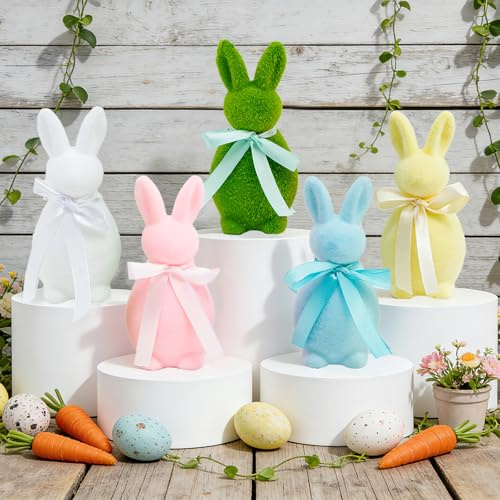 Larber 5 Pezzi Coniglietto di Pasqua Decorazioni 15CM Mini Schiuma Pasqua Coniglietto per La Tavola Regalo Ghirlanda Primaverile Festa Decorazioni per La Casa In Stile Rustico
