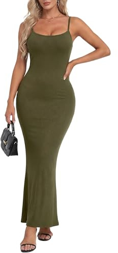 IWOLLENCE Bodycon Maxi Dresses for Women UK Slip Long Sexy Backless Spaghetti Strap Square Neck Tight Elegant Lounge Ribbed Dress with Stretch
