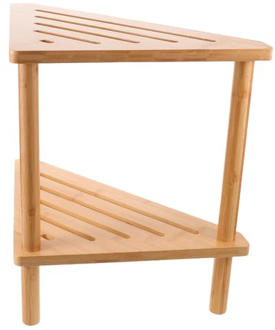Toyvian Banco de Almacenamiento para Baño de Bambú y Madera con Doble Estante Triangular para Ducha y Cambio de Calzado Diseño Compacto y Resistente
