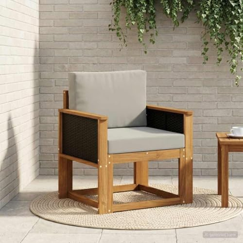 sephironlbb Divano centrale per esterni in legno massello di acacia naturale, resistente alle intemperie, con imbottitura e cuscino, gruppo di sedute modulare per terrazza, balcone, giardino, comodo