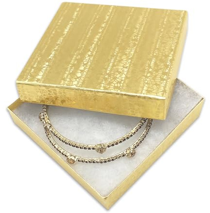 TheDisplayGuys - 100-Pack #33 Cotton Filled Cardboard Paper Jewelry Boxes Gift Case - Gold Foil (3.5 x 3.5 x 1.0) - for Shipping or Storage