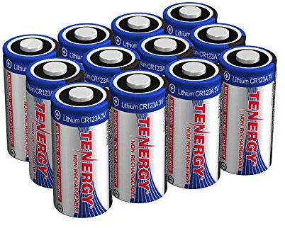 Tenergy 3V CR123A Lithium Battery, High Permance 1500mAh CR123A Cell Batteries PTC Protected Cameras, Flashlight Replacement CR123A Batteries, 12 Pack (Non-Rechargeable)