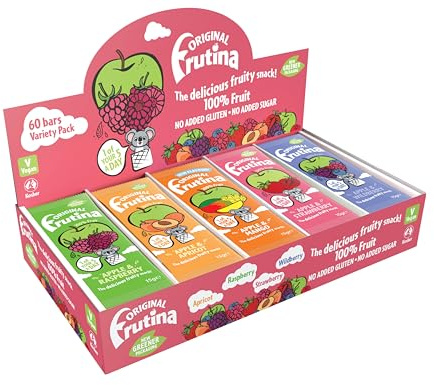 Frutina Variety Fruit Bars - 60 x 15G, Fruit Snacks - 100% Dried Fruit with No Added Sugar, No Preservatives and No Artificial Colours and Flavours - Delicious Pick-Me-Up Snacks for Kids and Adults