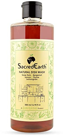 SacredEarth Natural Washing Up Liquid (500 ml) | Chemical Free Dish Wash | Concentrated liquid | Non-Toxic | Safe for Hands | Enriched with Soap Nuts, Lemon, Lemongrass, Thyme and Aloe Vera |