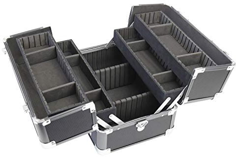 HMF 14901-02 Alu Kosmetikkoffer mit individuellen Trennwänden, Schminkkoffer leer | 33 x 22,5 x 24 cm | Schwarz