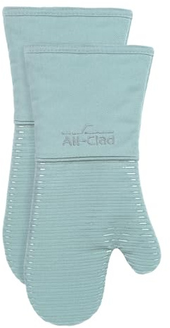All-Clad Silicone Oven Mitts: Heat Resistant up to 500 Degrees - 100% Cotton & Silicone, 14x7 Oven Mitt for Kitchen and Barbeque, 2-Pack, Rainfall