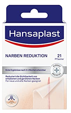 Hansaplast Narben Reduktion (21 Stück je 3,8 cm x 6,8 cm), Narbenpflaster zur Reduktion der Sichtbarkeit von Narben, macht Narben dauerhaft flacher, heller und weicher