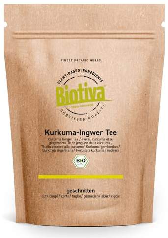 Biotiva Gurkmeja & Ginger Tea Organic 250g - kvalitet gurkmeja roten (Curcuma longa) och ingefära (Zingiber officinale) torkat - flaska och kontrolleras i Tyskland