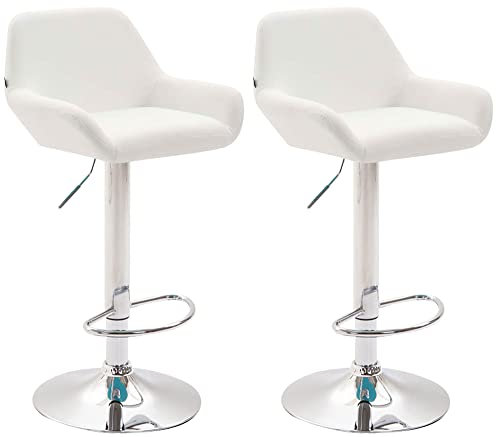 CLP 2er Set Barhocker Braga Kunstleder I Höhenverstellbarer Barstuhl Mit Metallgestell I Thekenhocker Mit Integrierter Fußstütze, Farbe:weiß, Gestell Farbe:Chrom
