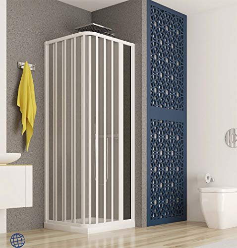 Cabina de ducha angular, medida 70 x 90 cm, cabina de fuelle acrílico apertura lateral