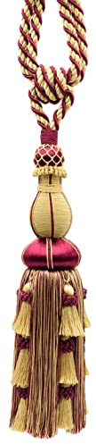 DÉCOPRO Hermoso alzapaños para cortinas y cortinas con borla grande de 30 cm, 30 cm, extensión de 76,2 cm (abrazo), alzapaños de borla (TBAX12-RN), burdeos rojo dorado # 1253 se vende individualmente