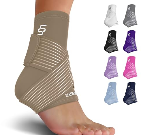Sleeve Stars Cavigliera Ortopedica per Distorsione - Cavigliera Sportiva, Rimedio Fascite Plantare e Tendine d'Achille, Fascia Elastica Caviglia con Cinturino per Uomo e Donna (singolo/beige)