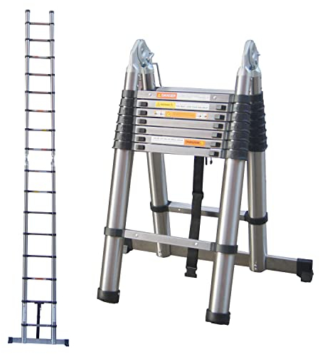 Échelle télescopique 2,6 m - Échelle pliante antidérapante - En acier inoxydable de qualité supérieure - Échelle extensible multifonction - Charge maximale : 150 kg (5M (2.5+2.5m))