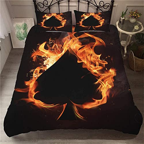 Housse de Couette 200x200 cm Parure de Lit Adulte 2 Personnes avec Fermeture Éclair avec 2 Taies d'oreiller 65x65 cm Literie Douce en MicrofibreAs de Pique
