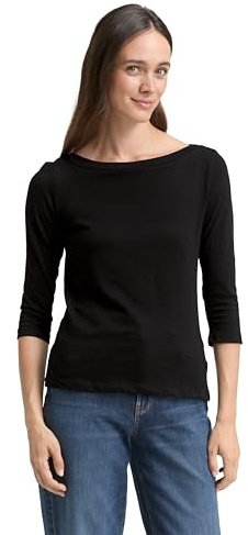 Tom Tailor Maglietta Basic da Donna con Maniche a 3/4, 14482-nero Intenso, S