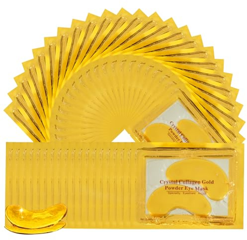 50 Pairs Under Eye Treatment Masks 24K Gold Collagen Eye Gel Pads Moisturizing Under Eye Patches Golden Eye Mask for Dark Circles, Anti Wrinkle, Puffy Eyes, Hydrating