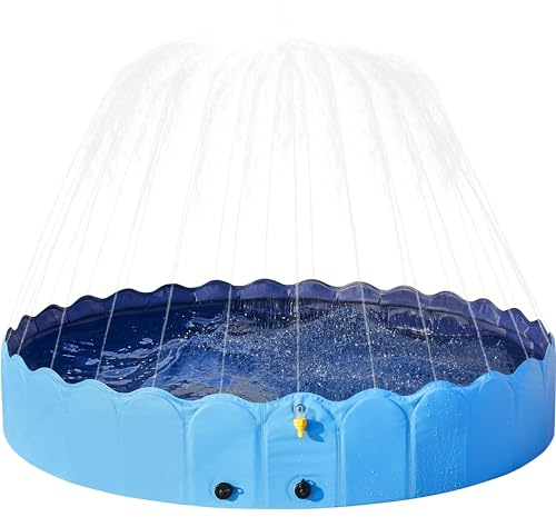 Yaheetech Splash Pool with Sprinkler for Kids/Dogs Paddling Pool, Outdoor Foldable Dog Swimming Pool Water Sprinkler for Kids Garden/Water Play Toys 180cm, Blue
