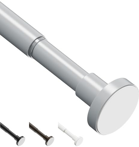 WELDUN Extendable Curtain Tension Rod, 48-118CM No Drill Telescopic Shower Curtains Rail, Adjustable Strong Spring Rod for Window Bathroom, Bedroom, Gray