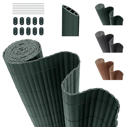 INMOZATA PVC Sichtschutzmatte 90cm Hoch x 300cm Lang mit Dreifach Verstärkung Innen, Garten Balkon Sichtschutz Zaun mit Kabelbindern,Windschutz Wasserdicht ohne Bohren für Balkon Garten Terrasse-Grün