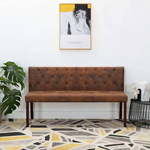 Homgoday Banco de Piel de Ante Artificial marrón 148,5 cm Banco de Comedor Banco Otomano de Pasillo Reposapiés Banco de Cocina para Salón/Entrada