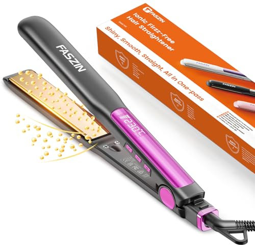 Faszin Hair Straighteners, Ionic Titanium Plate for Smooth Shiny Results, 20S Fast Heat Up Flat Iron, Clear LCD Display, 2 in 1 Straightener and Curler Styling Tool for Straighten Hair (Grey)
