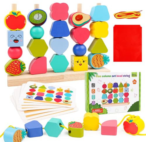 Montessori leksak 2-5 år, träleksaker, trådspel, 3-i-1 motorikleksak, byggstenar, sorteringsspel, stapelspel, finmotorik, pedagogiska spel, gåva för barn