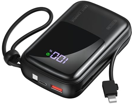 POWER BANK Fast Charging 20000mAh 22.5W Portable Charger Built-in Cables with LCD Display Compatible with iPhone 17 16 15 14 13 Android and more