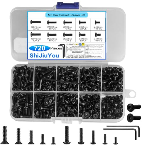720 Stück M3 Schrauben Set, Innensechskant Senkkopfschrauben & Zylinderschrauben M3, Linsenkopfschrauben Gewindeschrauben Set, Innensechskantschrauben, Flachkopfschrauben Maschinenschrauben Sortiment