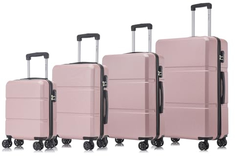 yonsly Trolley Reisekoffer Suitcase Set, Rollkoffer Handgepäck, Kofferset, Gepäckset mit 4 Rollen 360°, Hartschalenreisekoffer, Zahlenschloss, Weicher Gummigriff (4er Set, S,M,L&XL, Roségold)