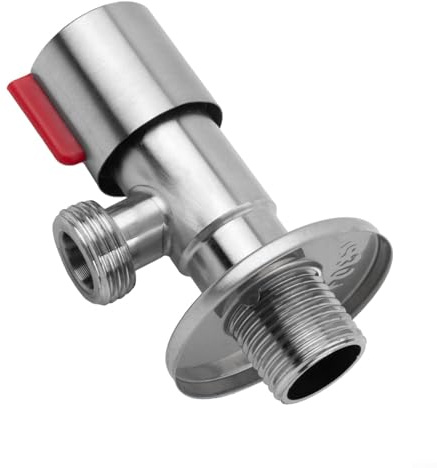 Zilimontt Valvola a triangolo in acciaio inox, valvola di arresto dell'acqua da 5,1 cm, per WC e scaldabagno, con etichette rosse e blu per uscita acqua calda fredda (rosso)