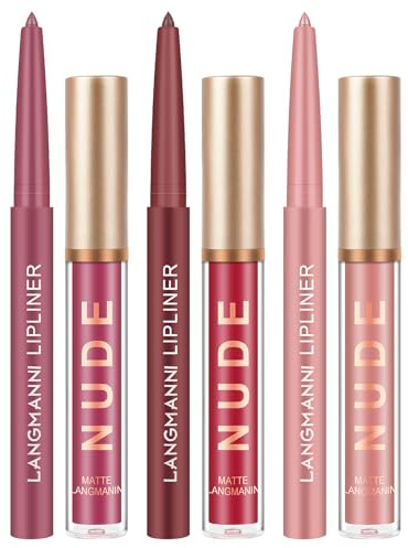 LOPHE Lippenstift Lip Liner Set, 6 Stück Matt Liquid Lipstick Mit Lip Liner Wasserdicht und Lang Anhaltende, Velvety Nude Lipstick für Jeden Tag, Weihnachten, Halloween（7+2+4）