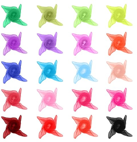 KLVGTIFS 20 Pièces Foulard de Jonglage, Foulards de Danse, Foulard Sensoriel Bebe, Colorées Echarpes à Jongler, 60 x 60cm Colorées Foulards Carré pour Jonglerie Danse, Tours de Magie Spectacles,