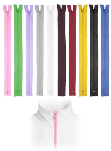 12 Inch Zips for Sewing 10Pcs, 30cm Zipper Nylon Coil Multicolor Zips with 10 Sliders Zip Heads for Sewing Crafts and Replacement in Bags Clothing (10 Assorted Colors)